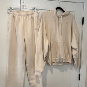 ALO Yoga Beige Hoodie and Joggers Set